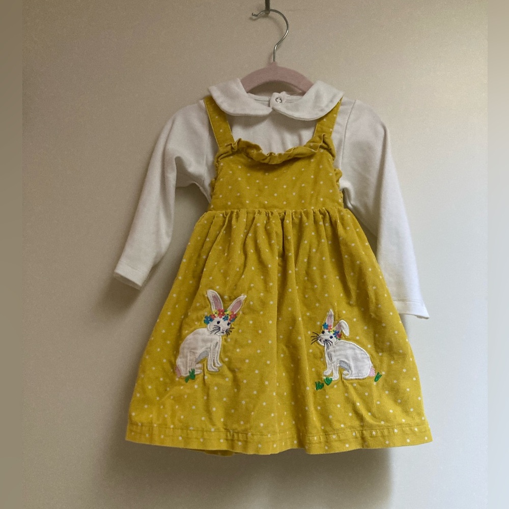 Mini Boden Cord Bunny Pinnie | Yellow Dot | 18-24 mo.
